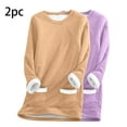 thumbnail image 2 of Feancey 2 Pack Pajamas for Women Sherpa Fleece lined Sweatshirts Winter Fuzzy Warm Crewneck Pullover Soft Cozy Loungewear Thermal Tops with Pockets Khaki L, 2 of 4