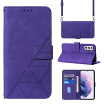 Feishell for Samsung Galaxy S21 FE 5G Crossbody Wallet Case with Removable Adjustable Shoulder Strap,Premium PU Leather Magnetic Clasp Flip Stand Card Slots Phone Cover for Women Men,Purple