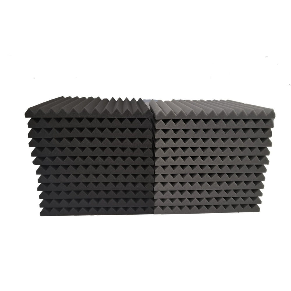 24 Black & Gray Pack Acoustic Foam Tiles Wall Record Studio Soundproof