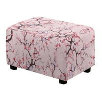 Xixirimido Cherry Blossom Floral Pattern Ottoman Slipcover Form-Fit Stretch Footstool Cover for Leather/Fabric Ottomans, Non-Slip Bottom & Living Room/Bedroom Use,Large