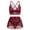 Burgundy, variant on Lace Lingerie for Women 3 Piece Naughty Lingerie Deep V Wireless Bra Mesh Mini Skirt with G-String Crotchless Sleepwear Outfits Set L Red