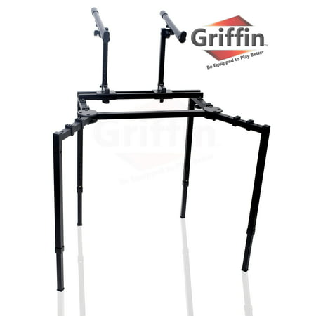 Double Piano Keyboard and Laptop Stand by Griffin 2 Tier/Dual Portable Studio Mixer Rack for Turntables, DJ Coffins, Speakers, Audio Gear and Music Equipment & Versatile Steel