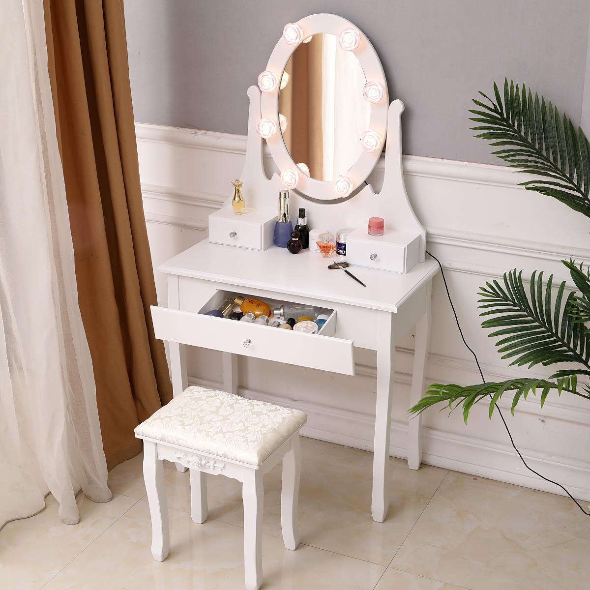 GoDecor Vanity Table Set with Lighted Mirror, Makeup Dressing Table 