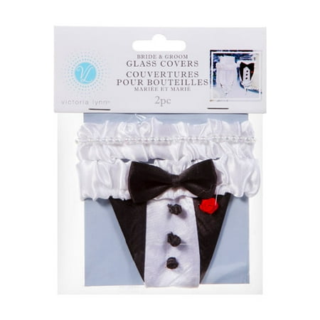 Victoria Champagne - Victoria Lynn Bride and Groom Glass Covers - 2 pieces
