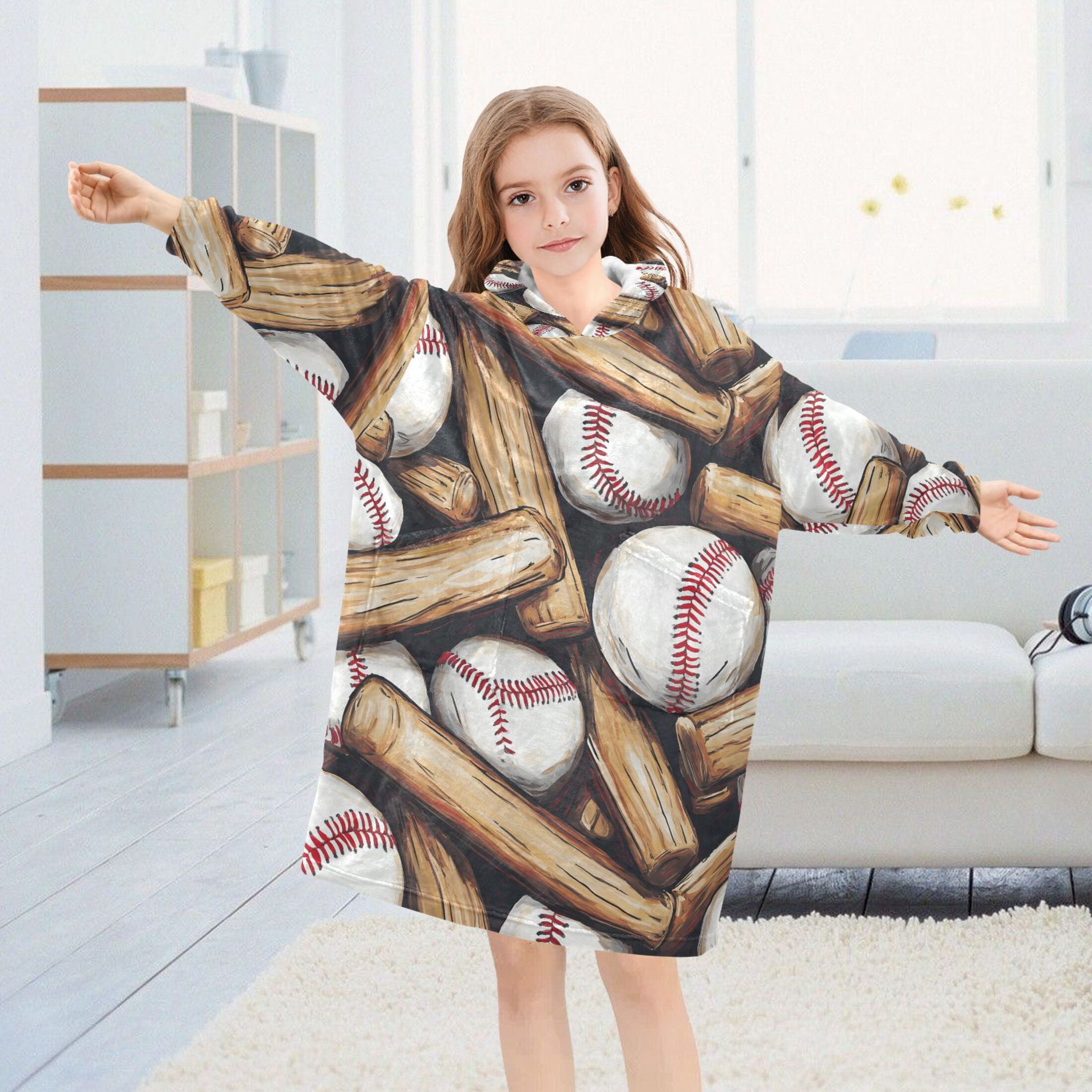 joogoo Blanket Hoodie for Baseballs Bats Oversize Sweatshirt 3-14 YR L