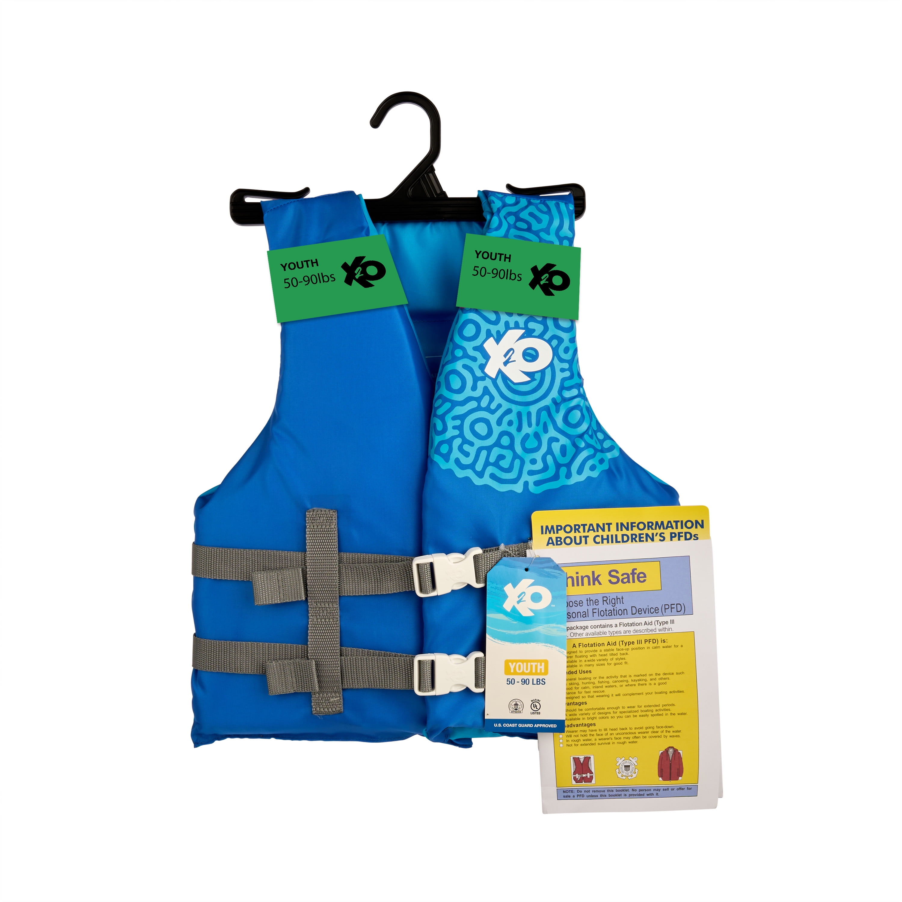 (2 pack) X2O Universal Youth Open-Sided Life Vest and Jacket, 50lbs - 90lbs, Blue Ocean Coral, Unisex