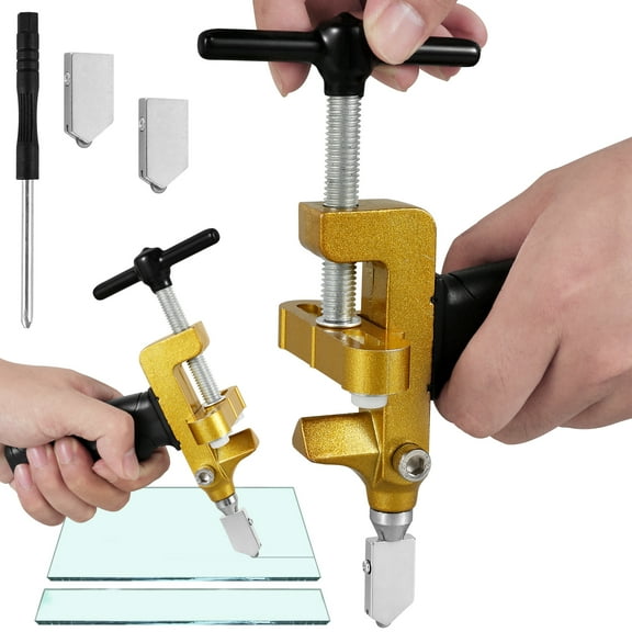 Hvxrjkn Tile Cutter Hand Tool 2 in 1 Manual Glass Cutter Breaker Portable Mirror Breaking Plier Lightweight DIY Cutting Tool with 2 Tungsten Steel Blades and 1 Screwdriver for Tile Glass