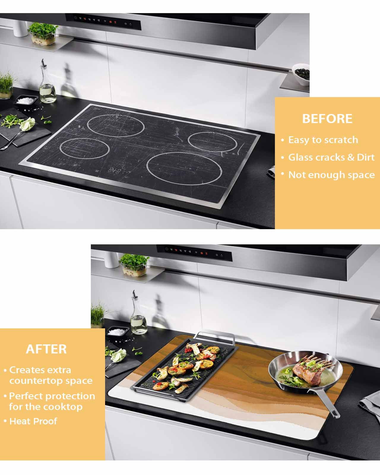 nqOlkjepod Large Induction Cooktop Protector Mat 24"x21", Burnt Orange Waves Stove Top Covers for Electric Stove, Ombre Coastal Ocean Water Abstract Stove Burner Cover Mats, Glass Top Stove Cover