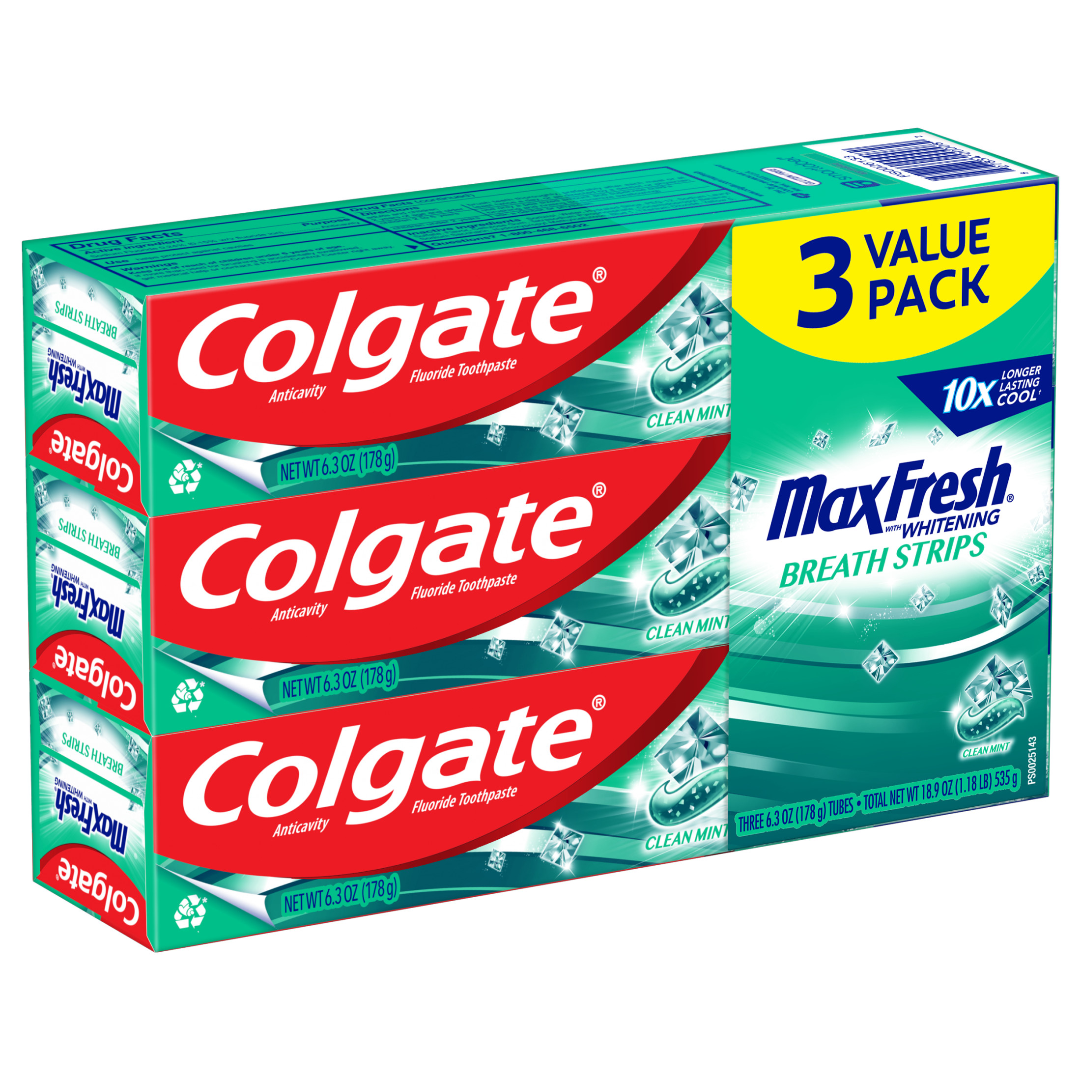 Colgate Max Fresh Clean Mint Toothpaste, 3 Pack, 6.3 Oz