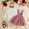 thumbnail image 5 of ibiyuan Baby Girl First Birthday Outfit 2 Piece Cute Baby Outfit, Long Sleeve Romper Bodysuit Bowknot Print Suspender Skirt Back To School, 5 of 5