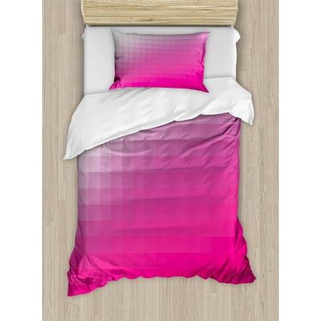Hot Pink Duvet Cover Set Modern Art Mosaic Tiles Gradually Ombre