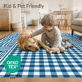 thumbnail image 4 of ODIKA 3'x5' Washable Throw Rug Stain Resistant, Low Profile, Non-Slip Center Mirrored Side Stripes Borders Nautical Gingham Striped Boho Playful for Entryway, Kitchen, Mudroom, 4 of 7