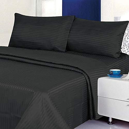 500 Thread Count 100% Egyptian Cotton 4-Piece Bed Sheet Set (1 Flat, 1 Fitted Sheet, 2 Pillow Covers) 21 Inches Deep Pocket Size Stripe Pattern