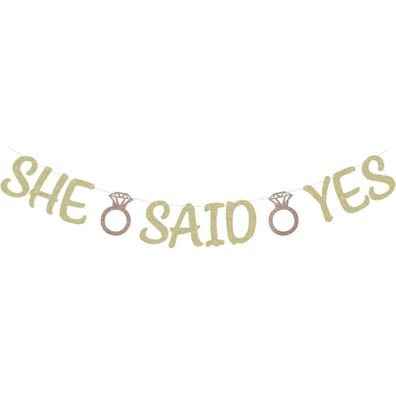 Gold Glitter She Said Yes Banner Bachelorette Party Paper Sign Wedding Bunting Engagement Bridal Shower Party Photo Props Diamond Ring Decorations