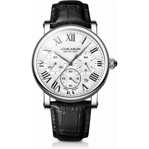 Men's Stylish Business Watch, Multifunction Quartz Movement Chronograph Roman Numerals Analog Calendar Date  Leather Band Wristwatch, Formal Casual Dress  Watch for Men