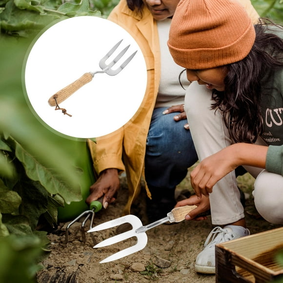 QUMIIRITY Garden Hand Fork Tool Stainless Steel and Teak Multipurpose Gardening Tool 1Set