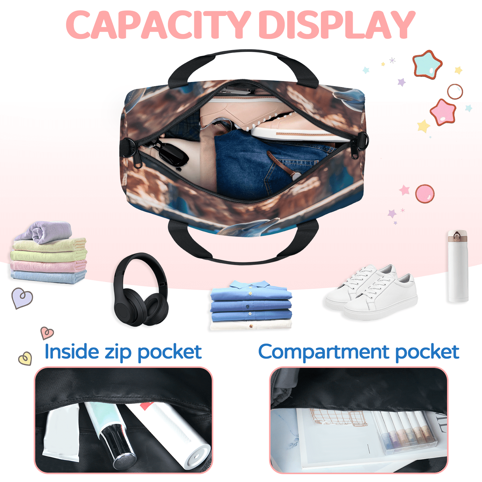 Herdesigns Dolphin Travel Duffle Bag Sports Yoga Weekender Overnight Carry on Workout Bags Lightweight Waterproof Gym Tote Bag for Women