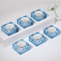 HofferRuffer 6-Piece Glass Candle Holders, Blue Square for Home Decor, Wedding, Festival