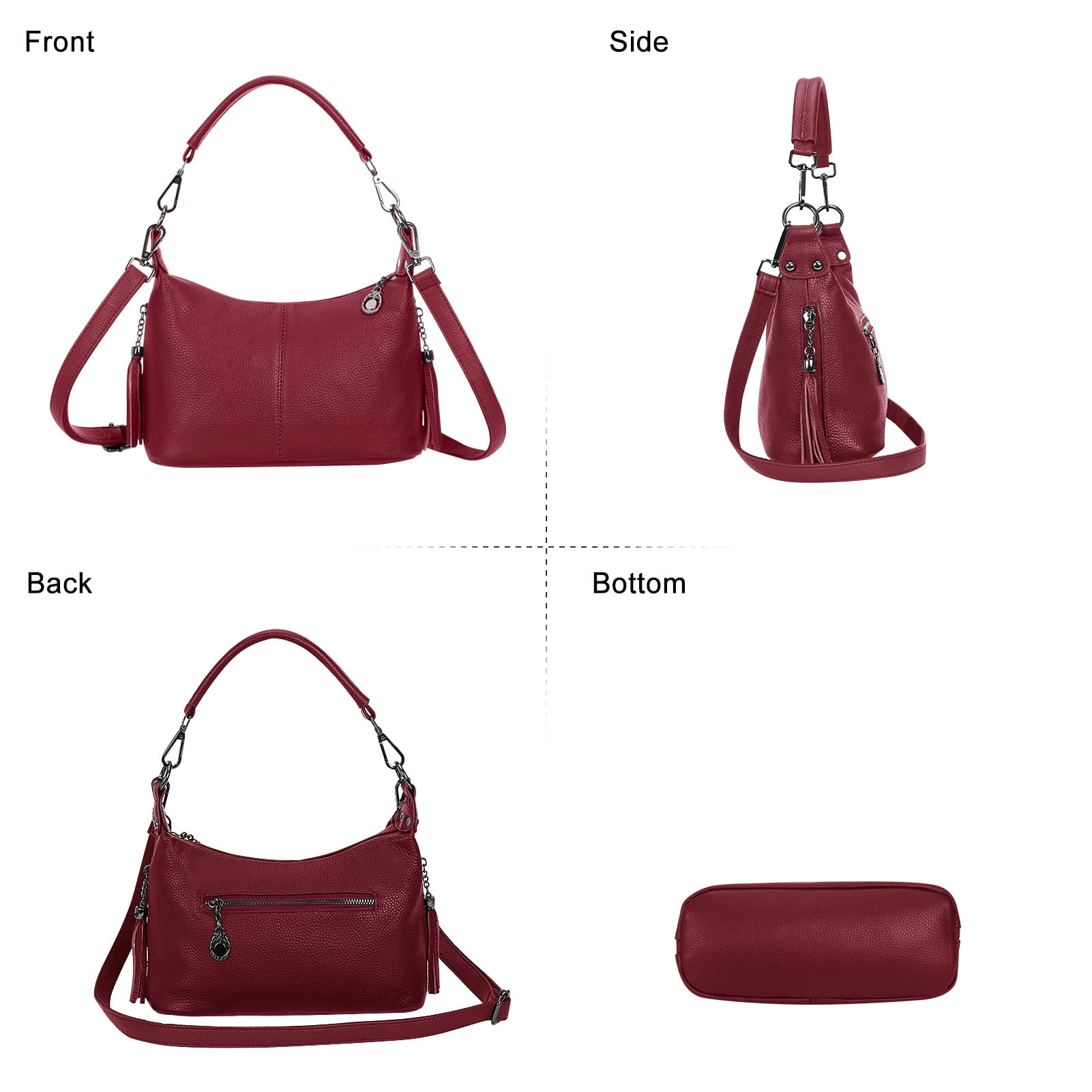 HuaAngel Women's Handbags Soft Genuine Leather Tassel Shoulder Bag Vintage Travel Satchel Purses with 2 Removable Straps