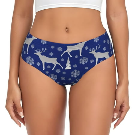 Womens Underwear - winter moose deer snowflakes blue No Show Seamless Underwear for Women  Soft Stretch Womens Panties  Hipster Ladies Panties Bikini Underwear Briefs