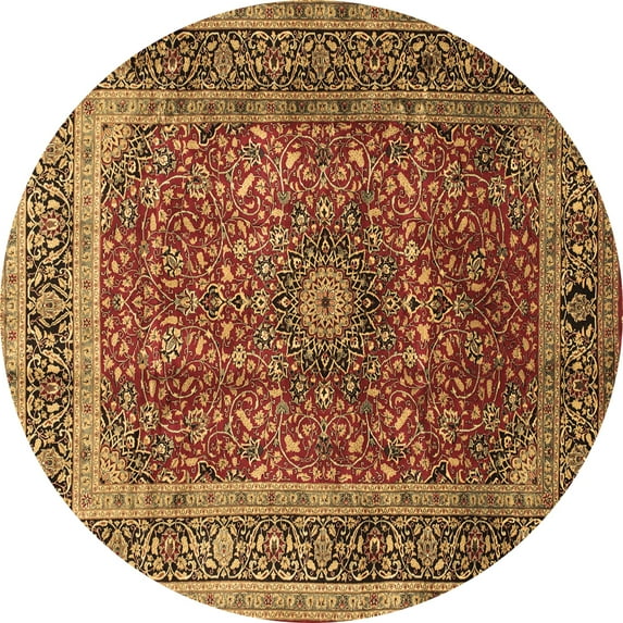Ahgly Company Indoor Round Medallion Brown Traditional Area Rugs, 3' Round