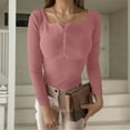 thumbnail image 5 of Arlun Womens Long Sleeve T Shirts Button up Long Sleeve Ribbed Fall Tops Dressy Business Casual Basic Slim Fit V-Neck Base Layer Sweater Soft Comfort Oufirts Pink S, 5 of 6