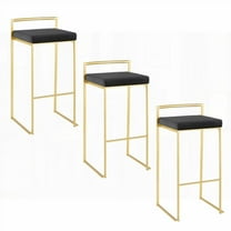 Contemporary 30" Gold Metal Barstools with Black Velvet Cushion - Set of 3