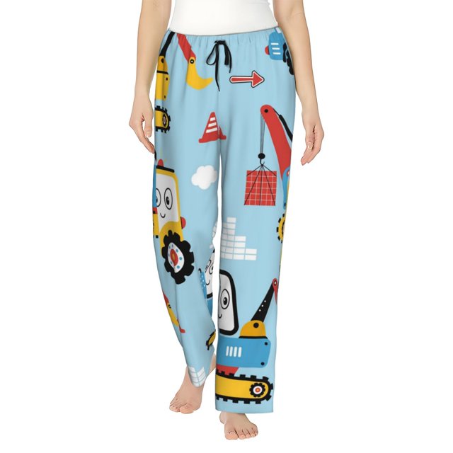Fotbe Building Truck Pantalones de Pijama para Mujer, Pantalones de Dormir, Pantalones Pj con Cordón y Bolsillos-Medium