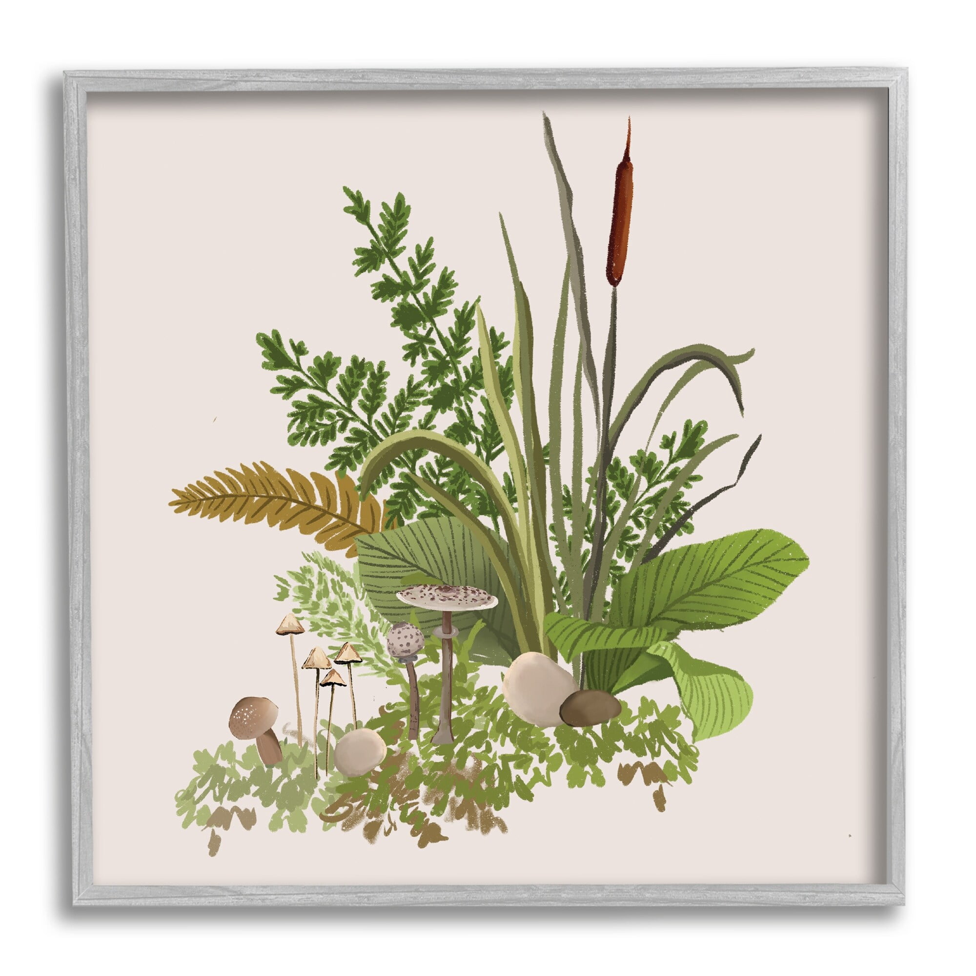 Stupell Industries Cottage Botanicals Plants Mushrooms Ferns Forest Floor Graphic Art Gray Framed Art Print Wall Art, Design by House of Rose