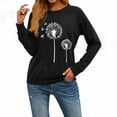 thumbnail image 3 of FRSASU Womens Dandelion Sweatshirt Casual Crewneck Tee Loose Long Sleeve Pullover Tops Black, 3 of 5