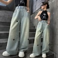 thumbnail image 2 of MQLKF Girls Fashion Cute Personality Pants Elastic Waist Wide Leg Jeans Casual Demin Pants With Pockets Cute Casual Loosw Girls And Boys Trousers, 2 of 9