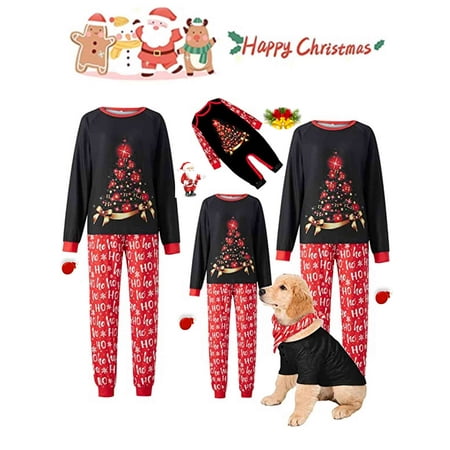 

Jamlynbo Family Christmas Pajamas Matching Sets Xmas Tree Tops + Letter Pants Pjs Jammies Sleepwear Set for Adults Kids Dog