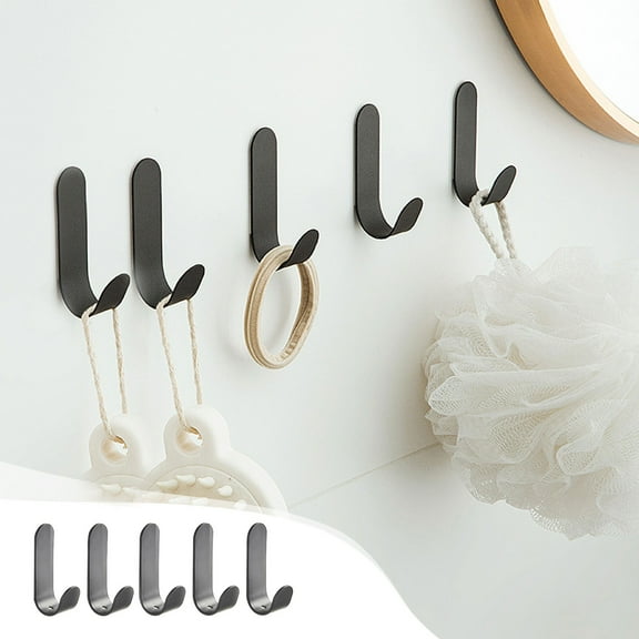 Dalang Wall Hooks Heavy Duty, 20 Lbs Stainless Steel Wall Hooks, Adhesive Hooks for Hanging, Key Holder, Metal Sticky J Hooks, Hooks for Hat, Coat, Picture, Backpack, Towel, 5pc