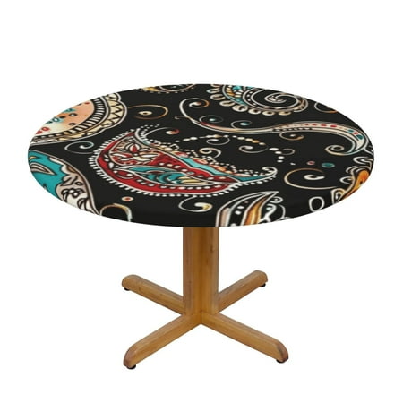 

Colorful Intricate Tablecloth with Elastic Edge-Waterproof Round Table with Backing Grey Table Cloth for Outdoor Dinning Picnic Party