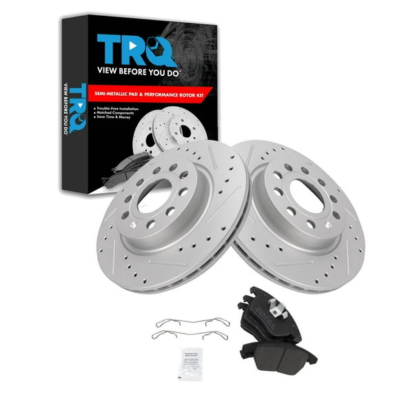 TRQ Front Performance Brake Pad & Rotor Kit Brake Pads Brake Rotors Set Semi-Metallic Fits Select 2011 Audi A3 Quattro 2013 Volkswagen GTI 2011-2018 Jetta