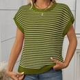 thumbnail image 2 of Annhoo Women's Cap Sleeves Round Neck Striped Knit Pullover Tee Shirts Summer Basic Casual Tops, 2 of 7