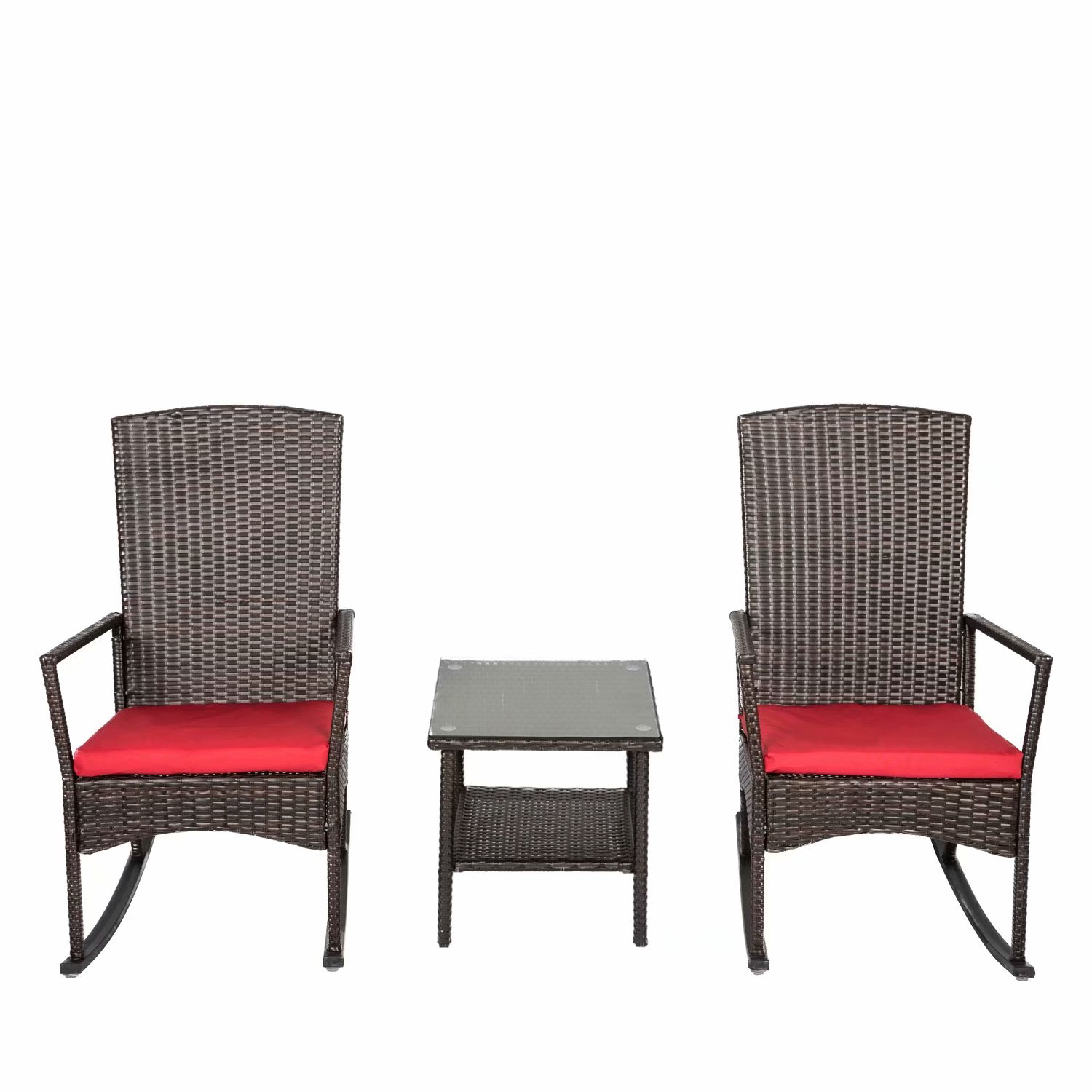 Kinbor 3Pcs Wicker Rattan Rocker Chair Side Tea Table Set Garden Rocking Lounge Chair w/Removable Cushion - image 3 of 5