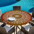 thumbnail image 6 of Orange Boho Round Tablecloth, Fitted Table Cover with Elastic for 45"-54" Round Tables, Country Vintage Ethnic Abstract Geometric Table Cloth Outdoor Indoor Dinning Party Waterproof Tablecloths, 6 of 7