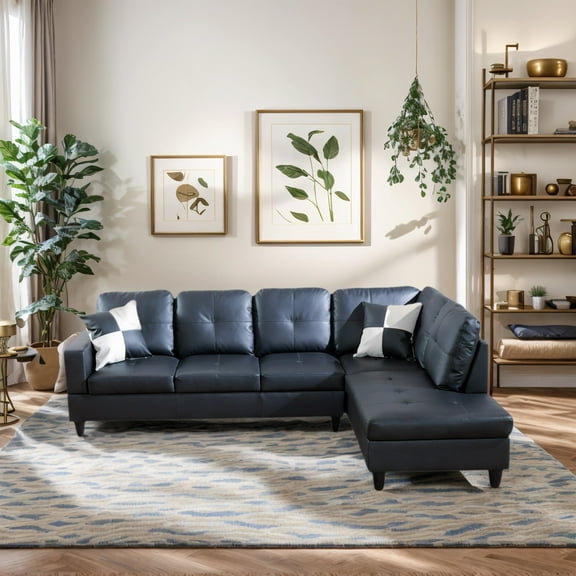 Hommoo Modern L-Shaped Sectional Sofa, Modular Living Room Furniture Set, Sofas and Couches Sets, Right Side, Black (No Ottoman)