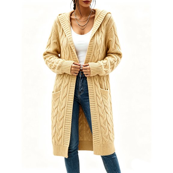 Winter Hooded Cardigan Sweater Coat Women Oversized Chunky Knit Open Front Long Outwear
