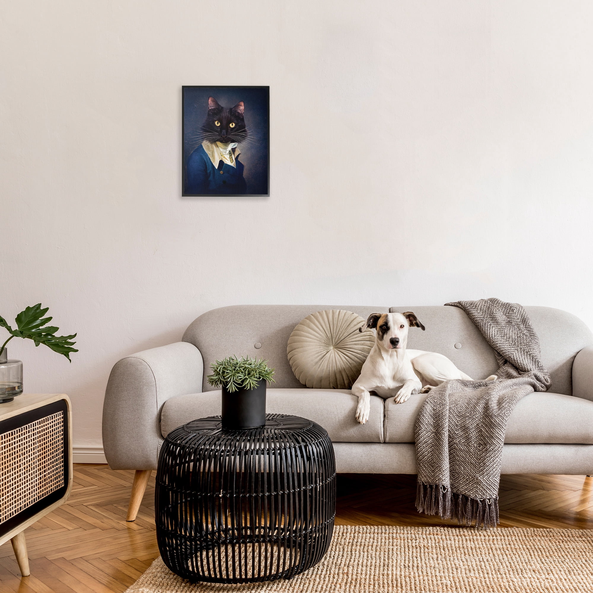 Stupell Industries Cat with Colonial Fashion Animals & Insects Painting Black Framed Art Print Wall Art, 16 x 20
