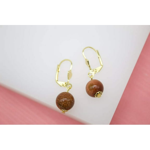 18K Gold Filled Brown Pearl French Hoop Lever Back Earrings