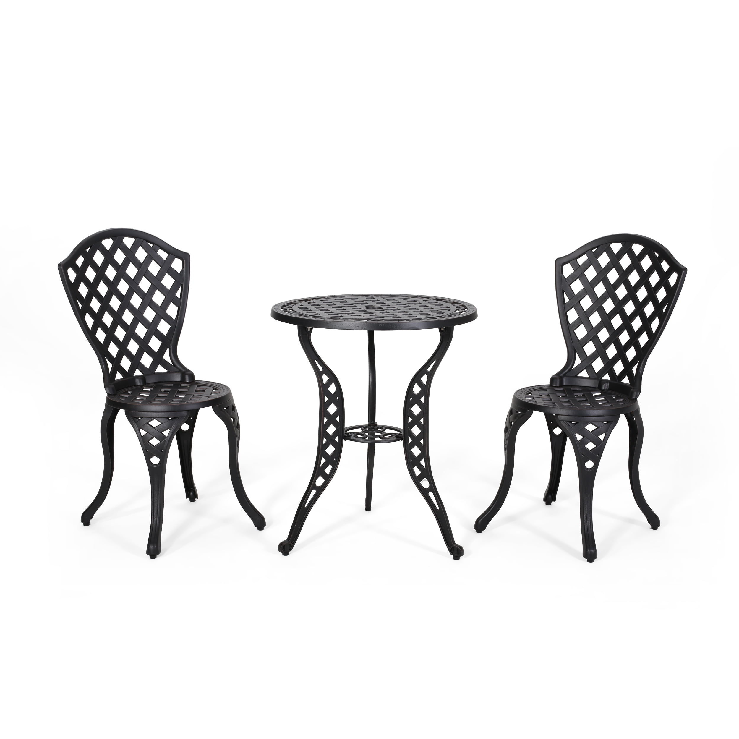 Outdoor Lattice Pattern Metal Leisure Bistro Set, Combined Table and Chairs Furniture for Patio Garden, Copper and Bronze