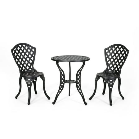 Catania Outdoor Cast Alumiunm 3 - piece Black Bistro Set