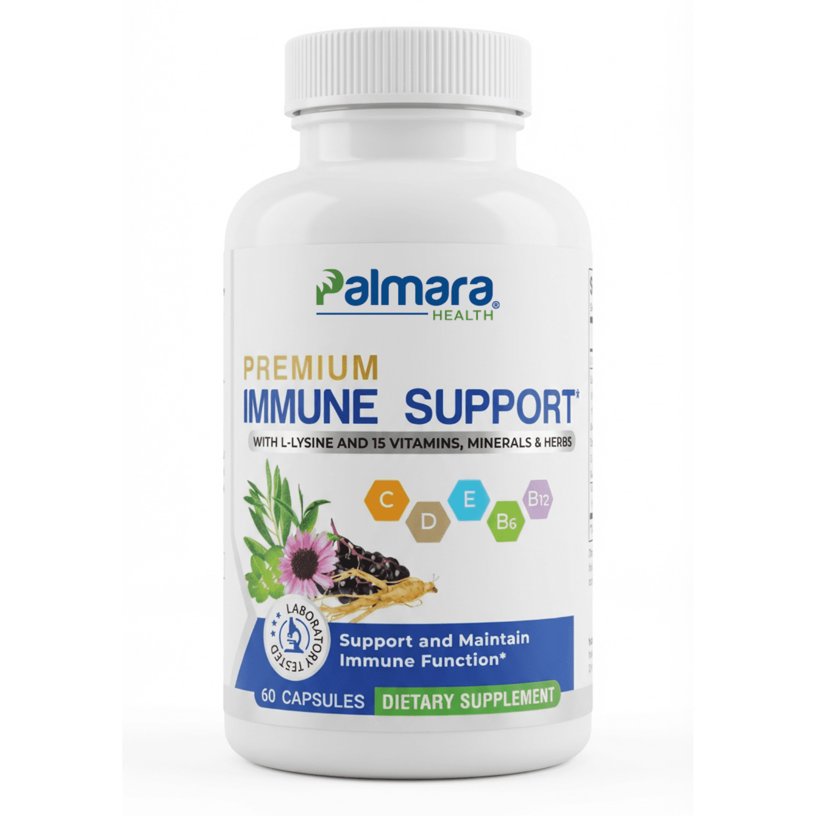 16-in-1 Immune Support - L-lysine Dietary Supplement - 60 Vegan Capsules - Palmara Health