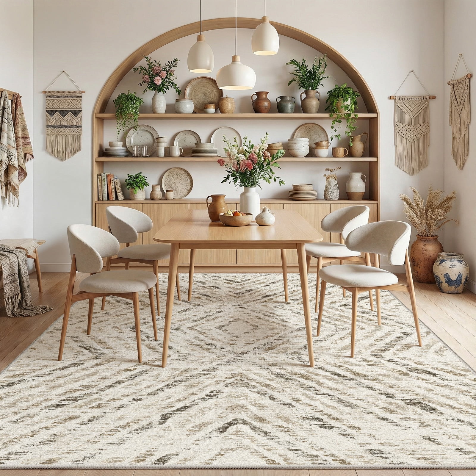 CHITOOMA 5'x7' Area Rugs for Living Room, Washable Boho Moroccan Rug Soft Vintage Distressed Geometric Tribal Area Rug for Bedroom Dining Room Office with Non-Slip Backing, Stain Resistant Non-Shed