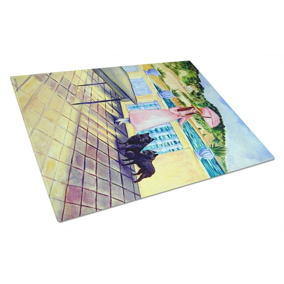 Caroline's Treasures Lady with her Schipperke Glass Cutting Board Large