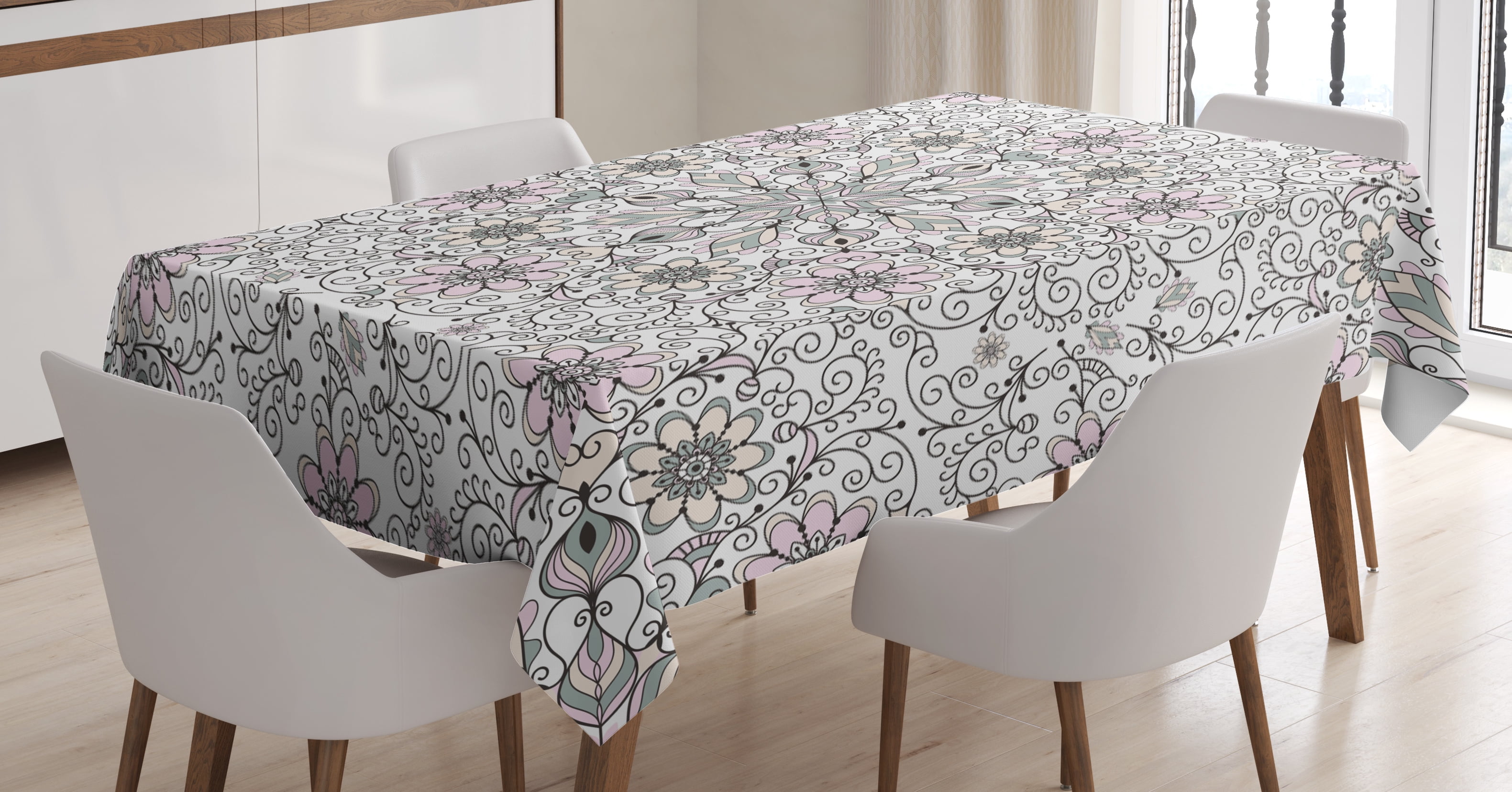 India Tablecloth, Vintage Abstract Flower Swirls Leaves Doily Indian