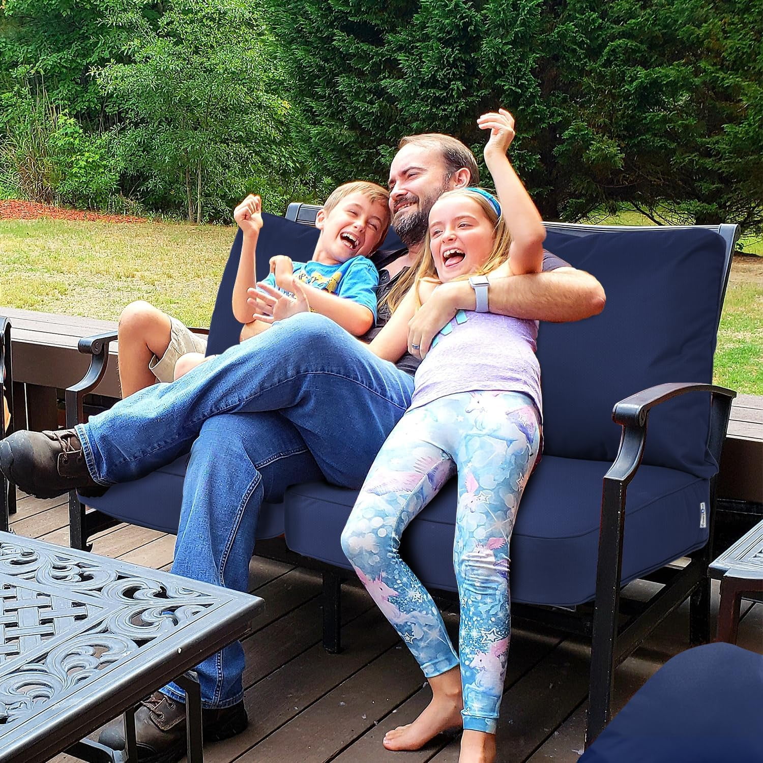 Covers & All Outdoor Seat Cushion Set (Seat + Back) for Patio Furniture, Pack of 2, Water Repellant Replacement Chair Cushions (Navy Blue, 28.5"x28.5"x5" Seat & 28.5"x19" Back)