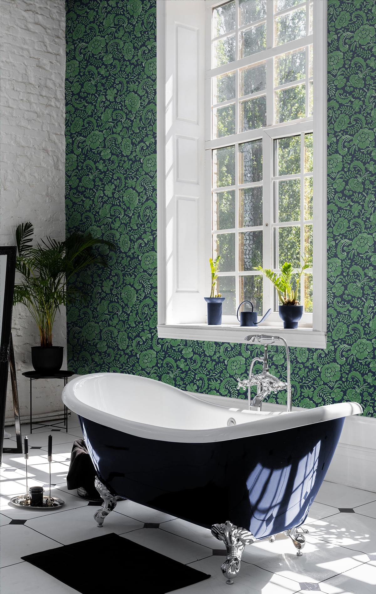 NextWall Spearmint & Navy Tonal Paisley Peel and Stick Wallpaper